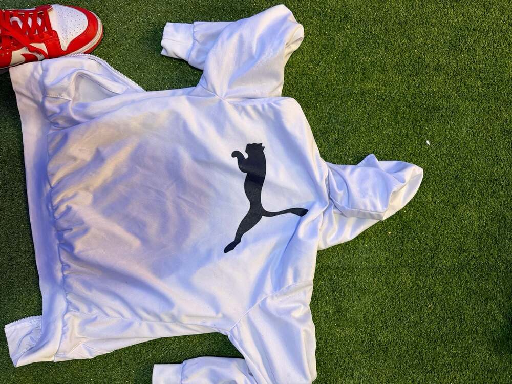 Puma White Lightweight Full-Zip Hooded Windbreaker Jacket - Picture 2 of 4